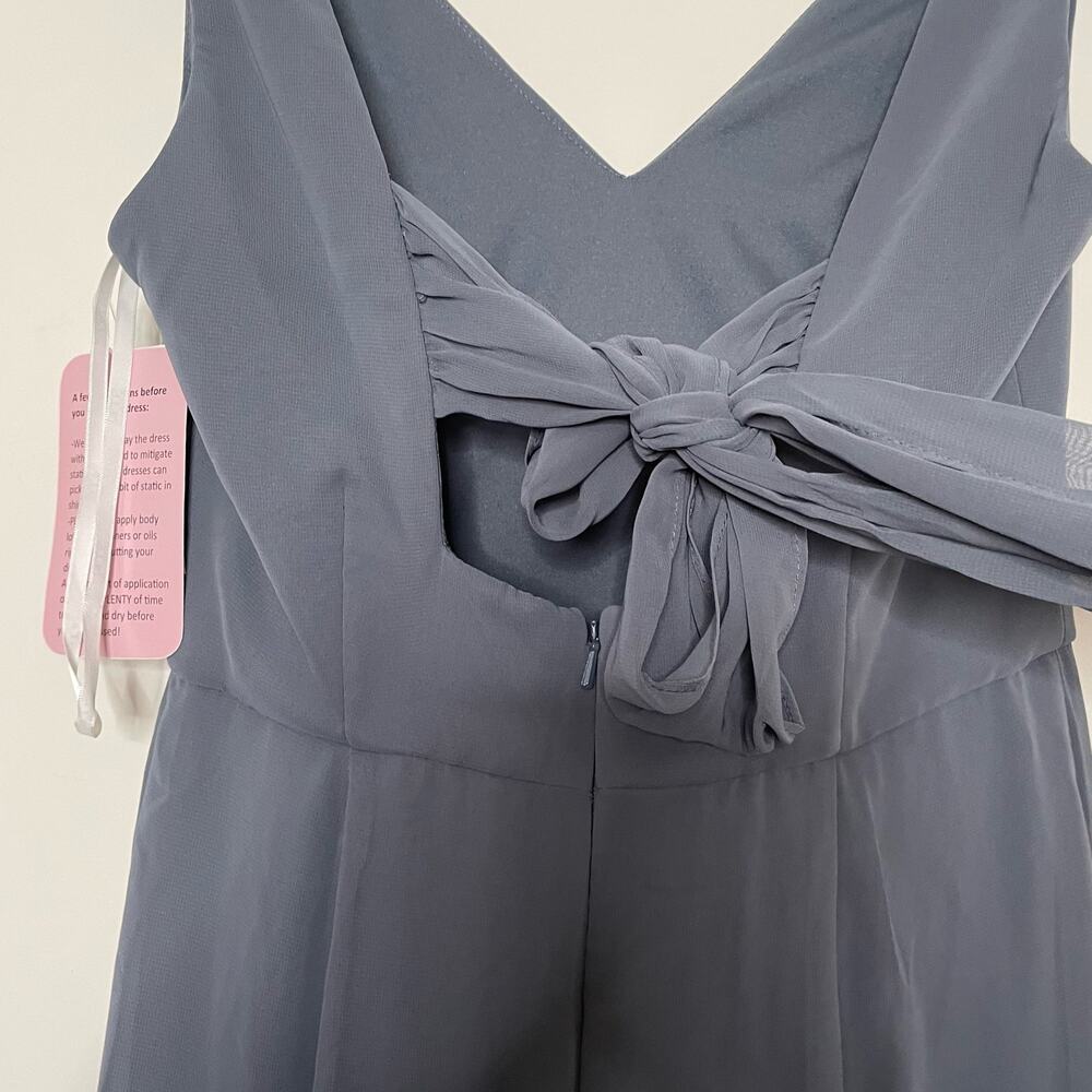 SOCIAL BRIDESMAIDS SLEEVELESS TIE BACK CHIFFON‎ TRUMPET GOWN 8194 Silverstone 0 - Picture 9 of 9